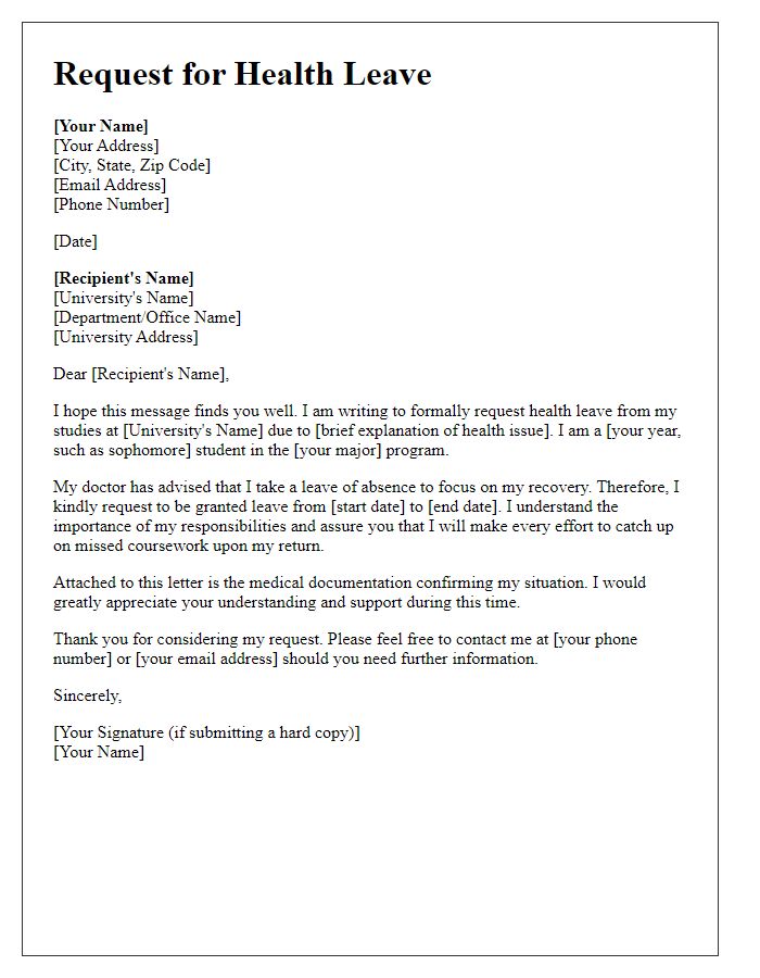 Letter template of request for health leave from university