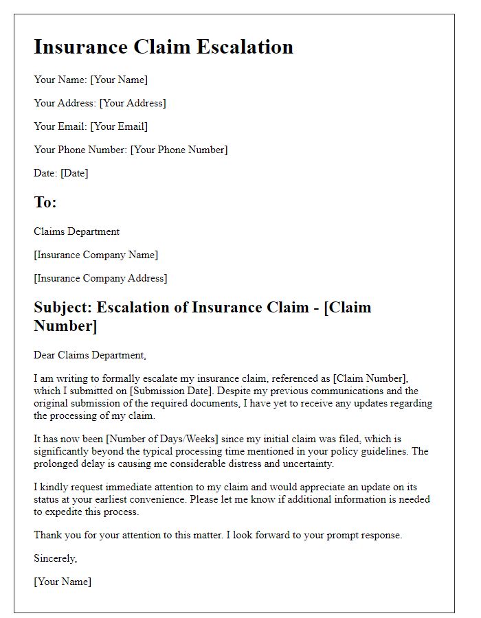 Letter template of insurance claim escalation due to delayed processing