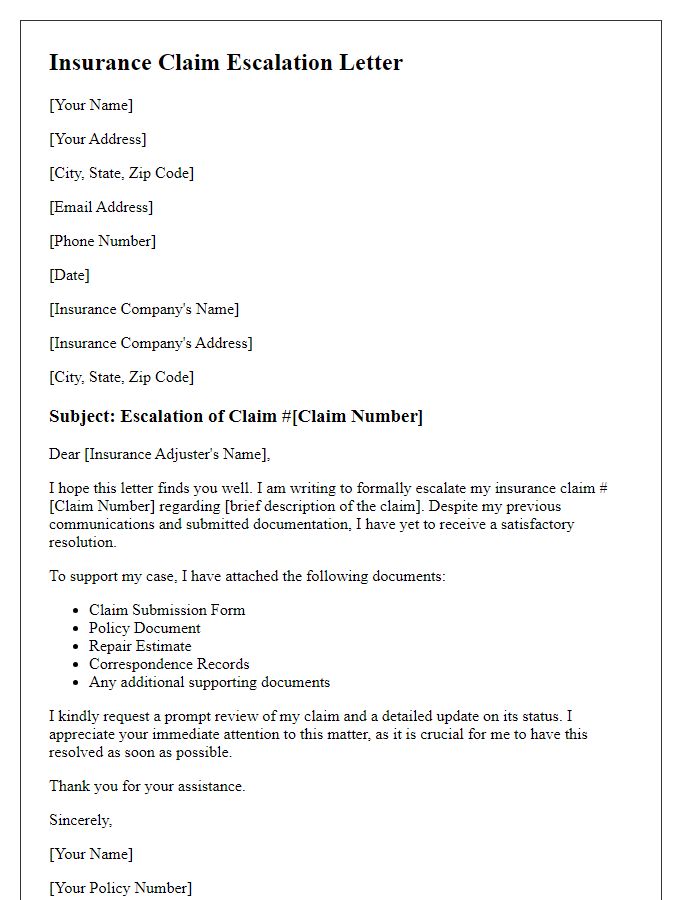 Letter template of insurance claim escalation with supporting documents