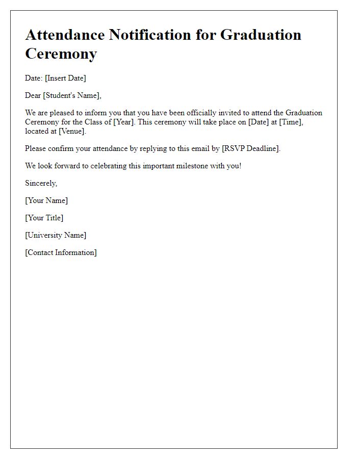 Letter template of attendance notification for graduation ceremony at university