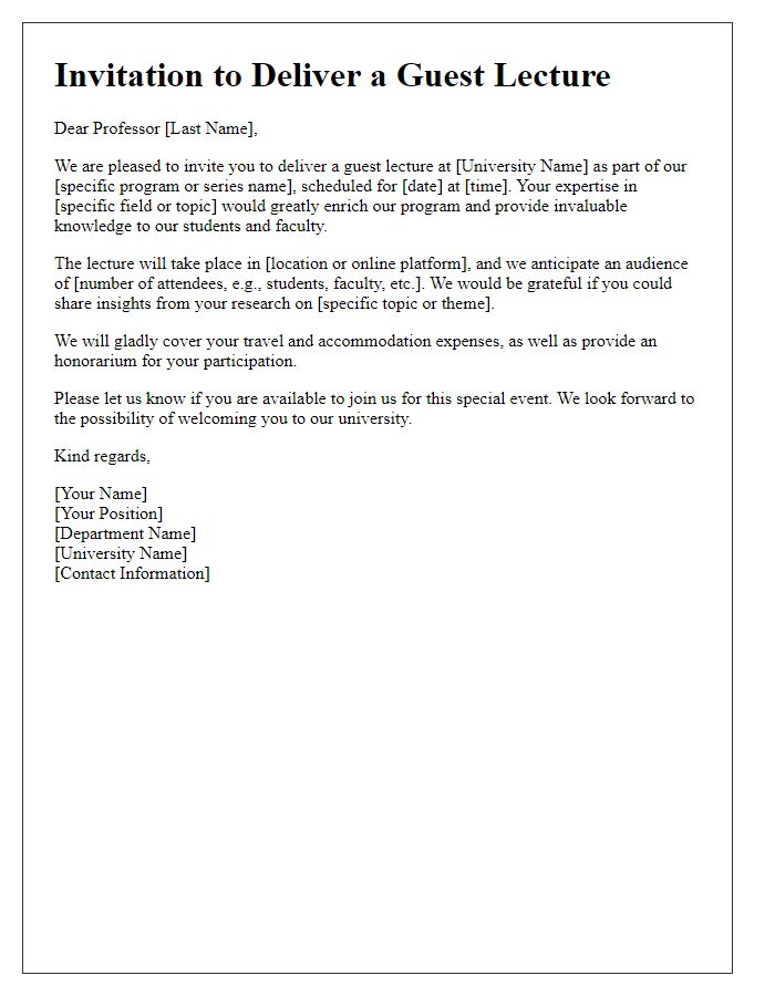 Letter template of formal guest lecture invitation to a university professor