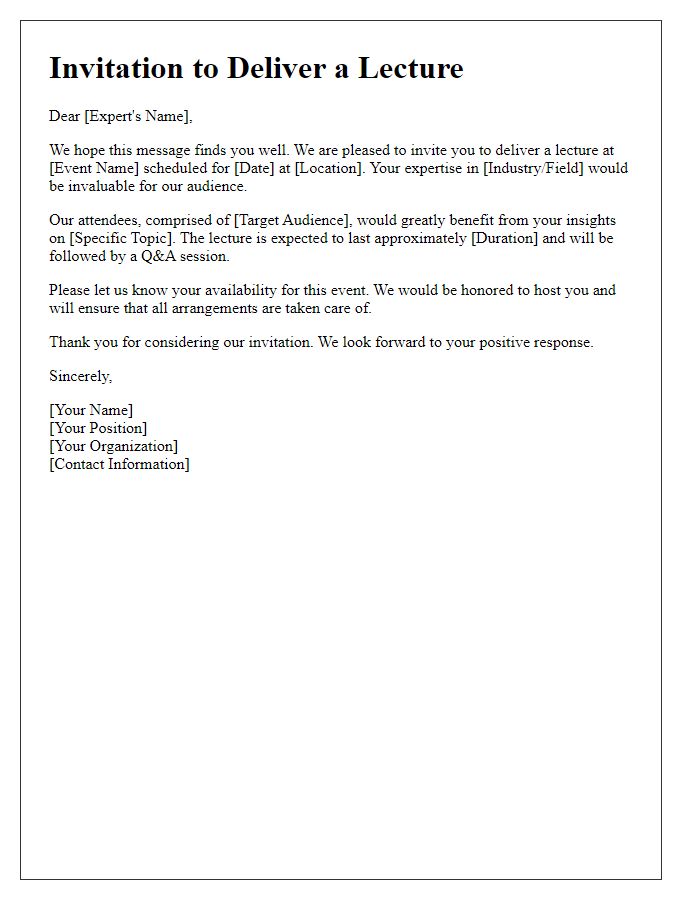 Letter template of invitation for industry expert to deliver a lecture