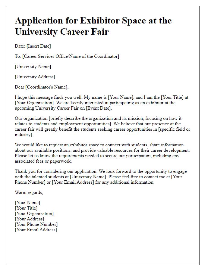 Letter template of application for university career fair exhibitor space