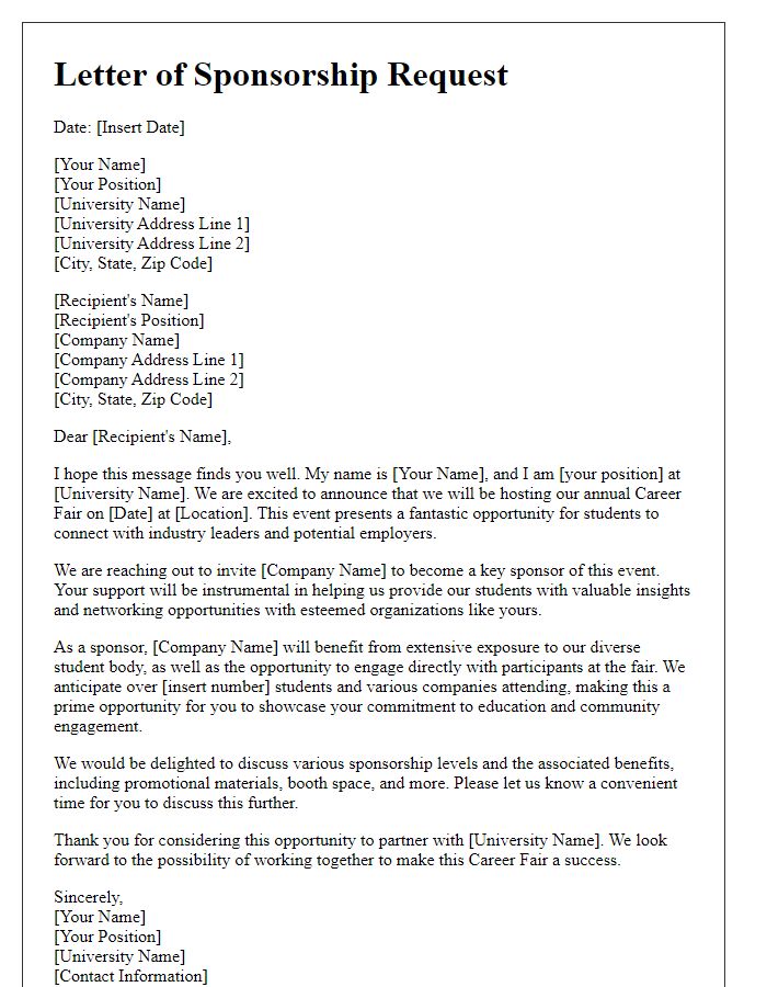 Letter template of sponsorship request for university career fair