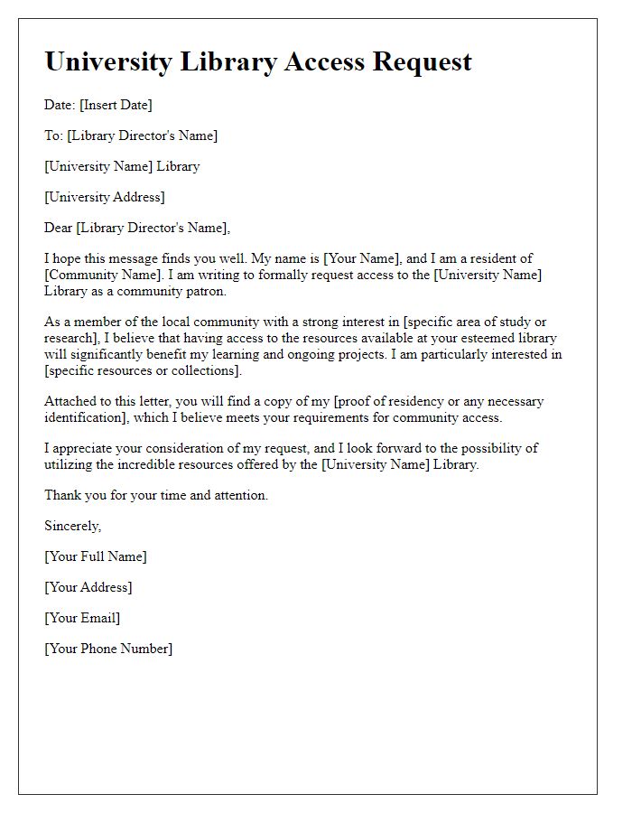 Letter template of university library access request for community patrons.