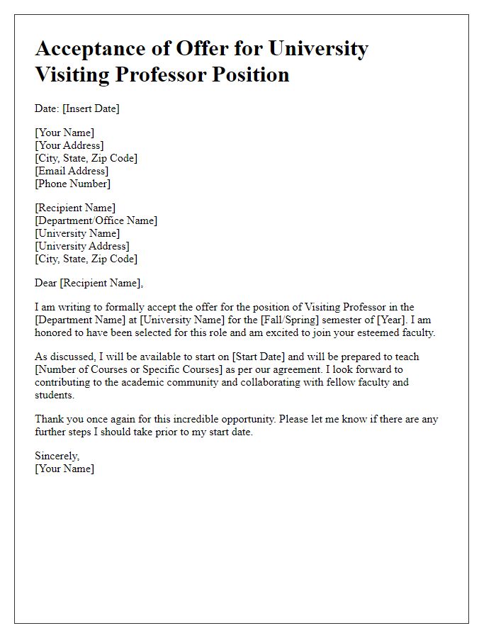 Letter template of acceptance for university visiting professor offer