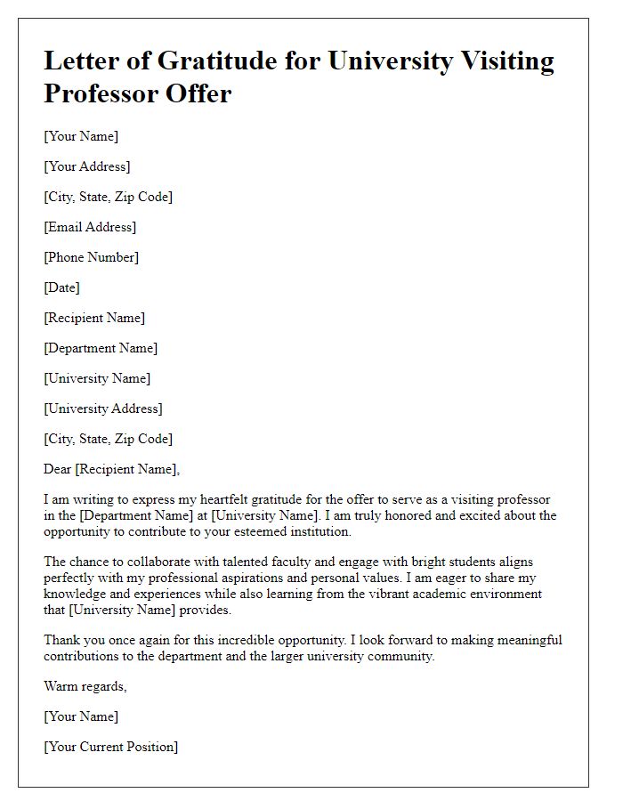 Letter template of gratitude for university visiting professor offer