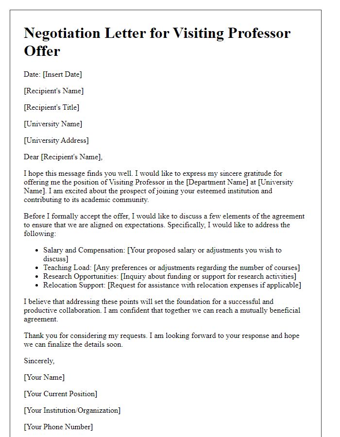 Letter template of negotiation for university visiting professor offer