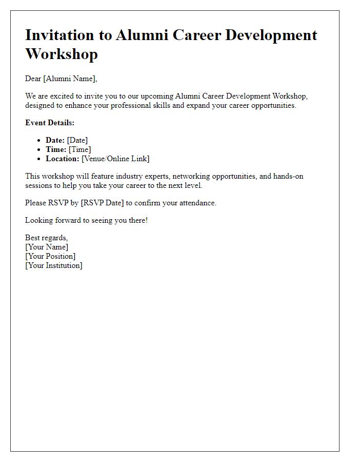 Letter template of alumni career development workshop invitation