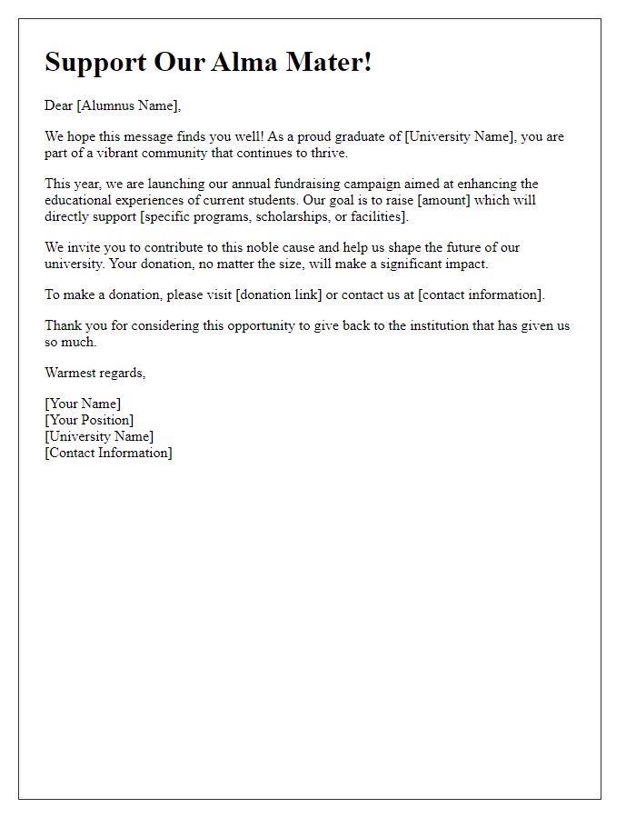 Letter template of alumni fundraising campaign request