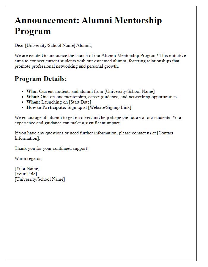 Letter template of alumni mentorship program announcement