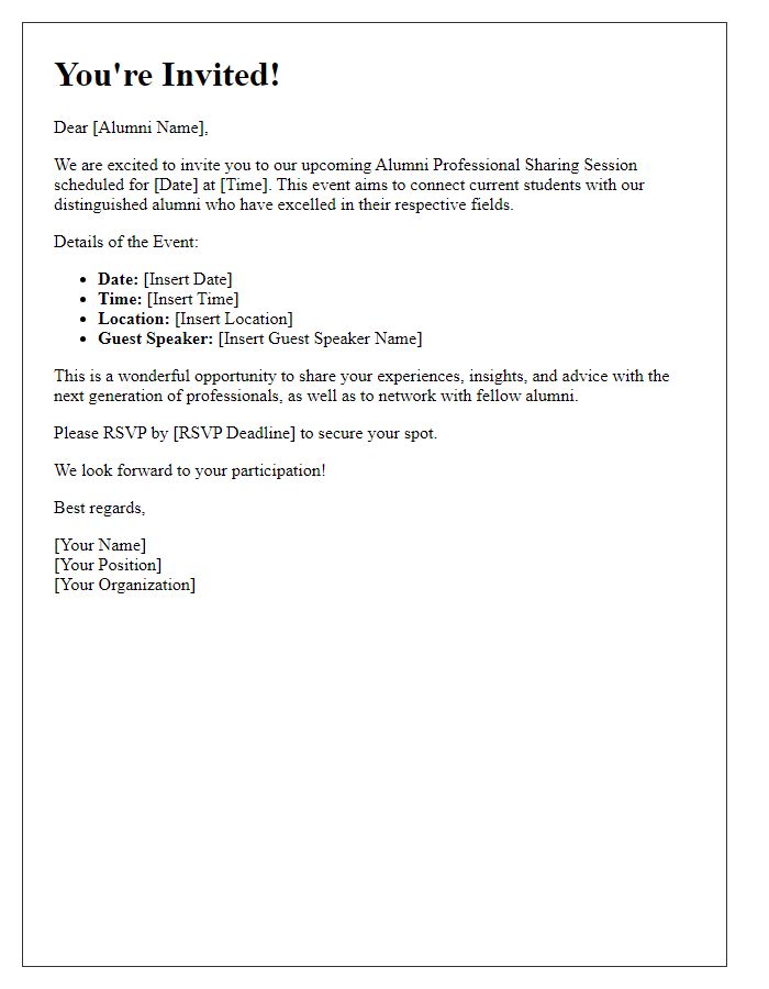 Letter template of alumni professional sharing session invitation