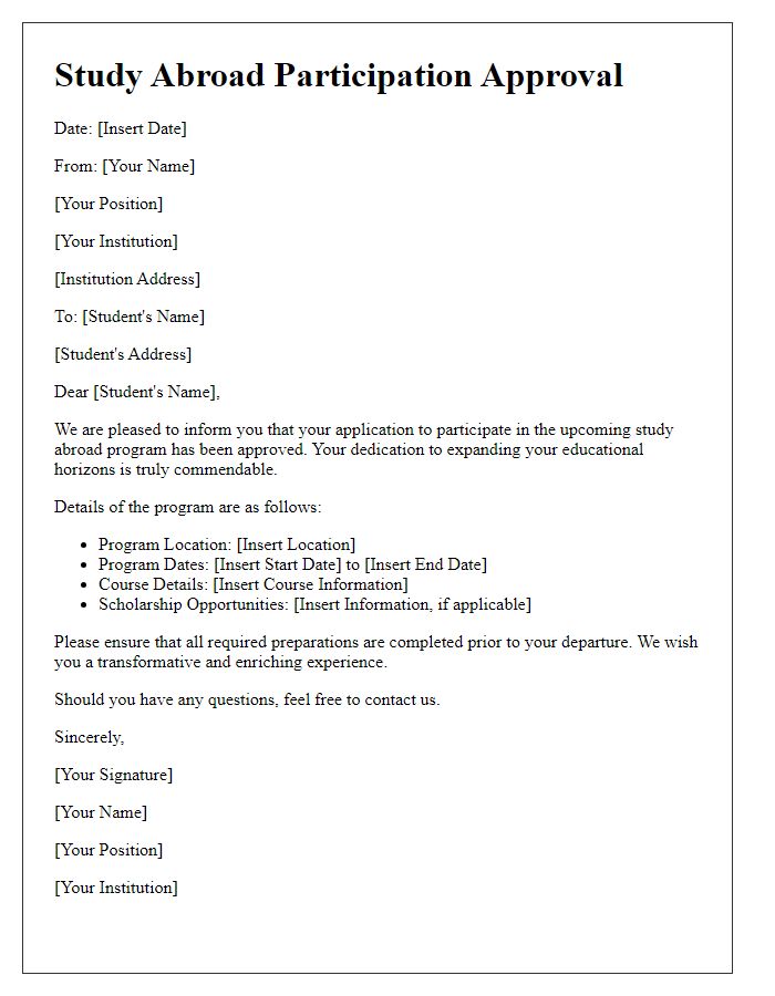 Letter template of study abroad participation approval