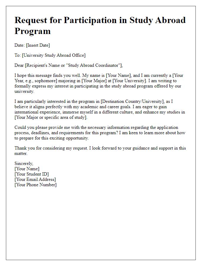 Letter template of university study abroad program request