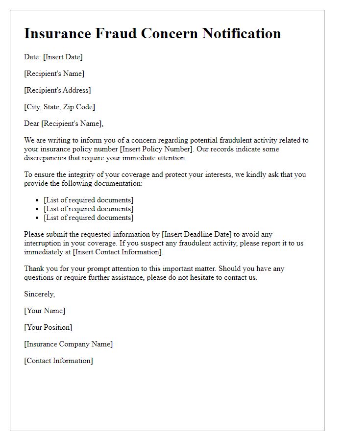 Letter template of insurance fraud concern notification