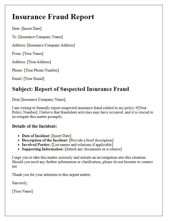 Letter template of insurance fraud report