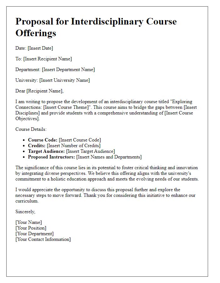 Letter template of proposals for interdisciplinary course offerings at the university.