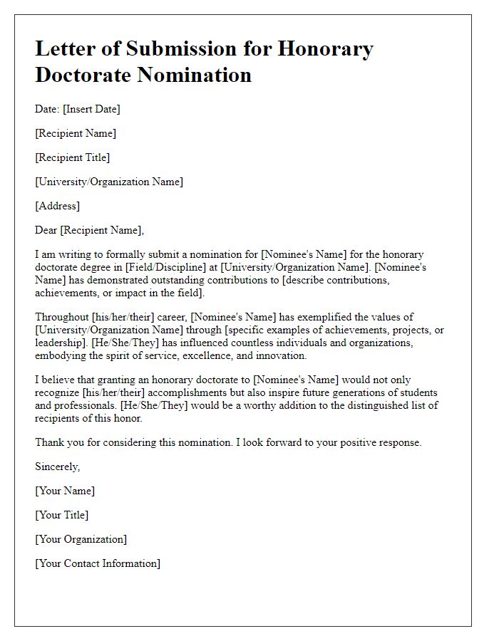 Letter template of submission for honorary doctorate nomination