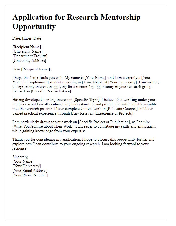 Letter template of university mentorship application for research opportunities