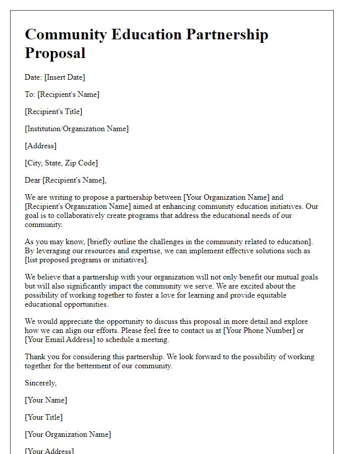 Letter template of community education partnership proposal