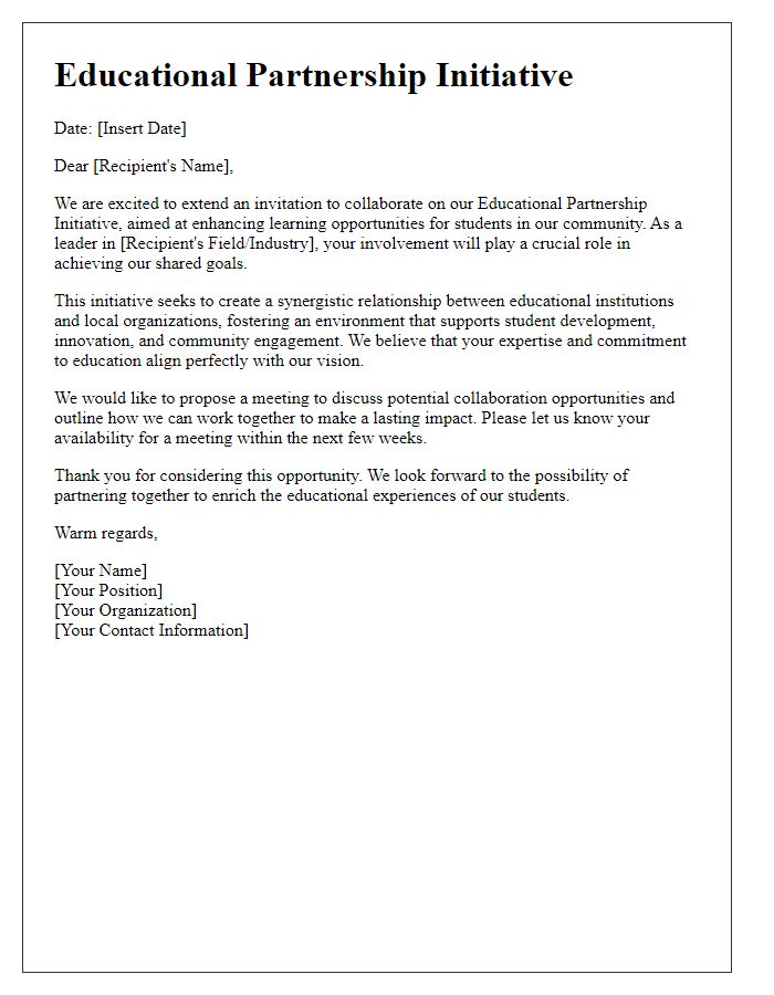 Letter template of educational partnership initiative