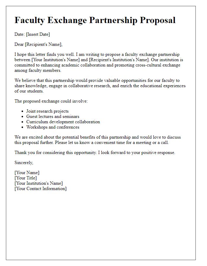 Letter template of faculty exchange partnership