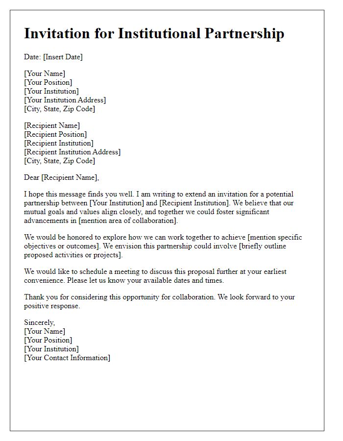 Letter template of institutional partnership invitation