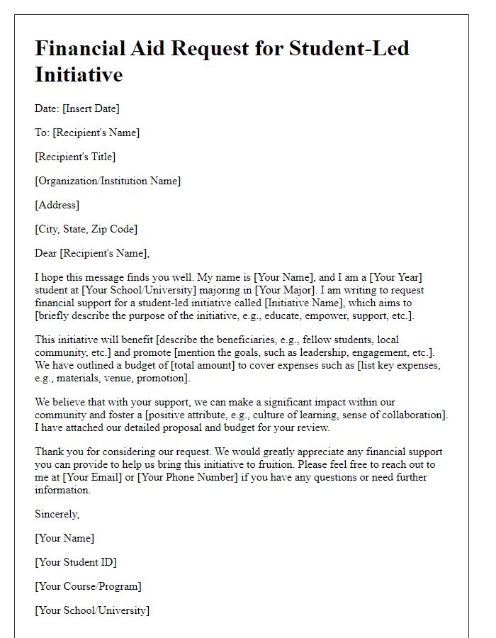 Letter template of financial aid request for student-led initiative