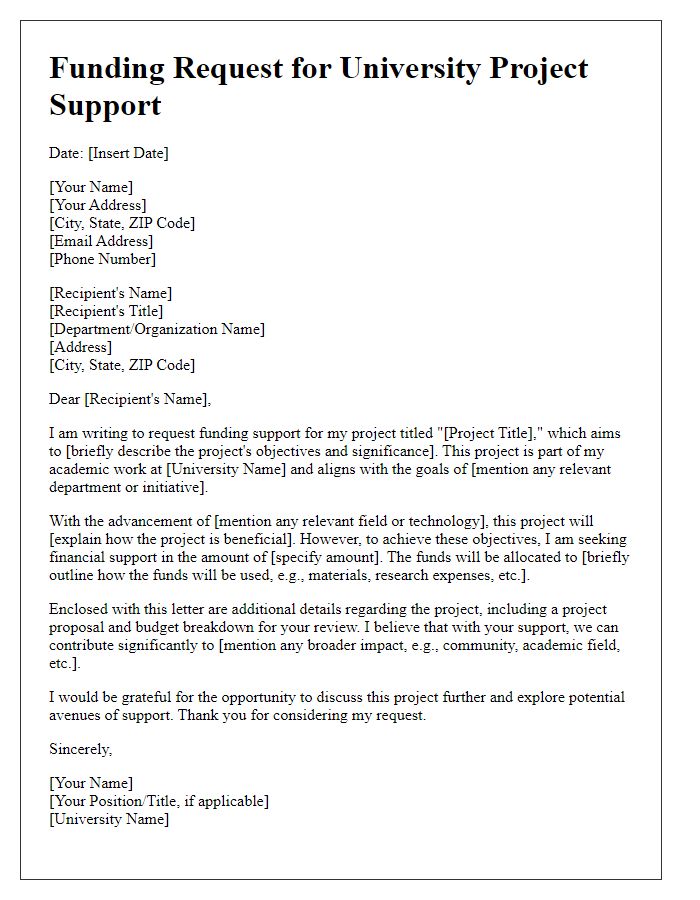 Letter template of funding request for university project support