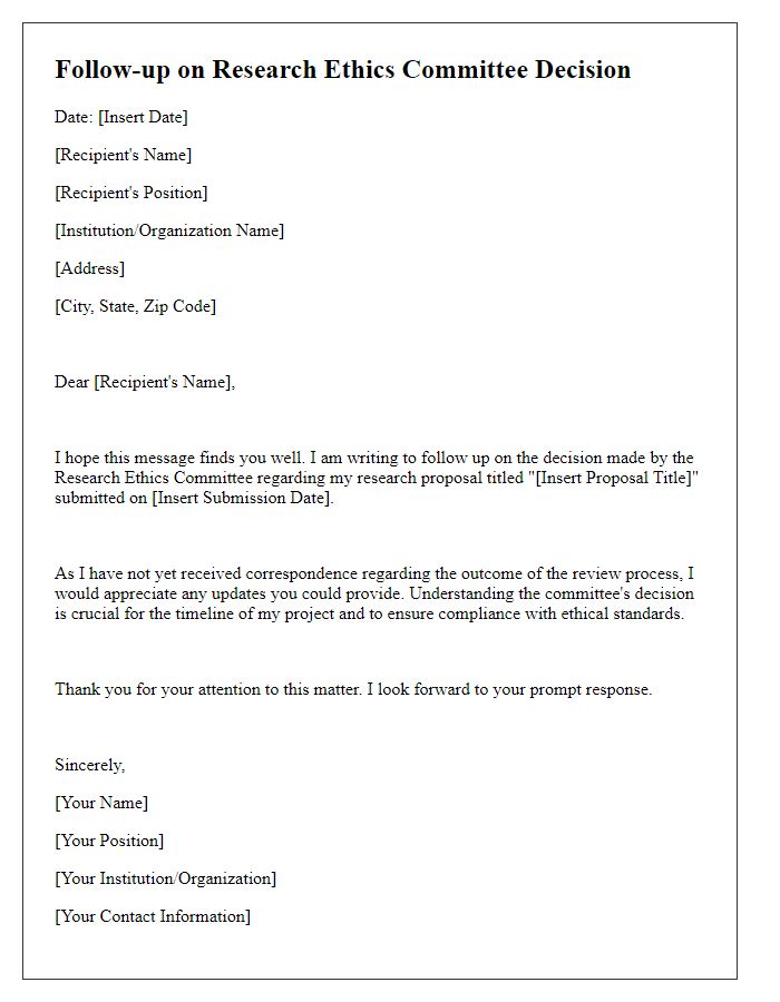 Letter template of follow-up on research ethics committee decision.