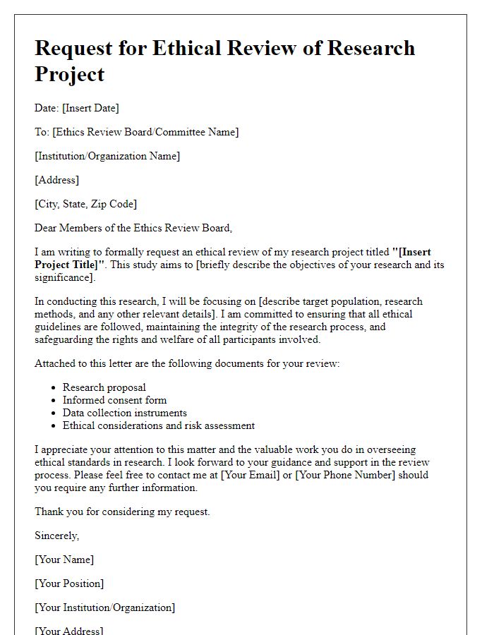 Letter template of request for ethical review of research project.