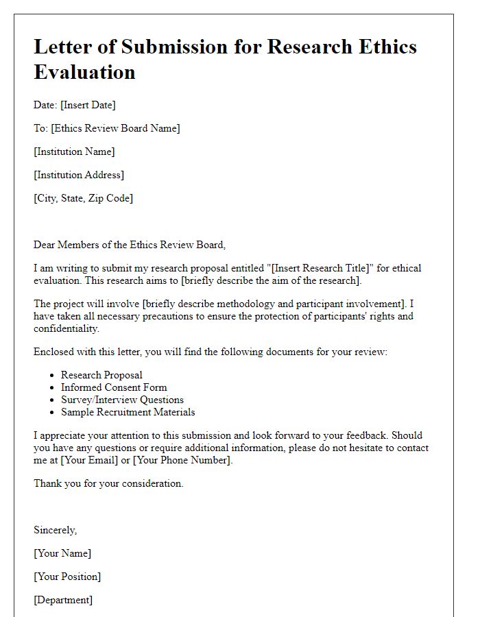 Letter template of submission for research ethics evaluation.