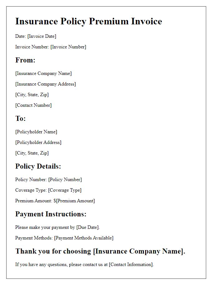 Letter template of insurance policy premium invoice