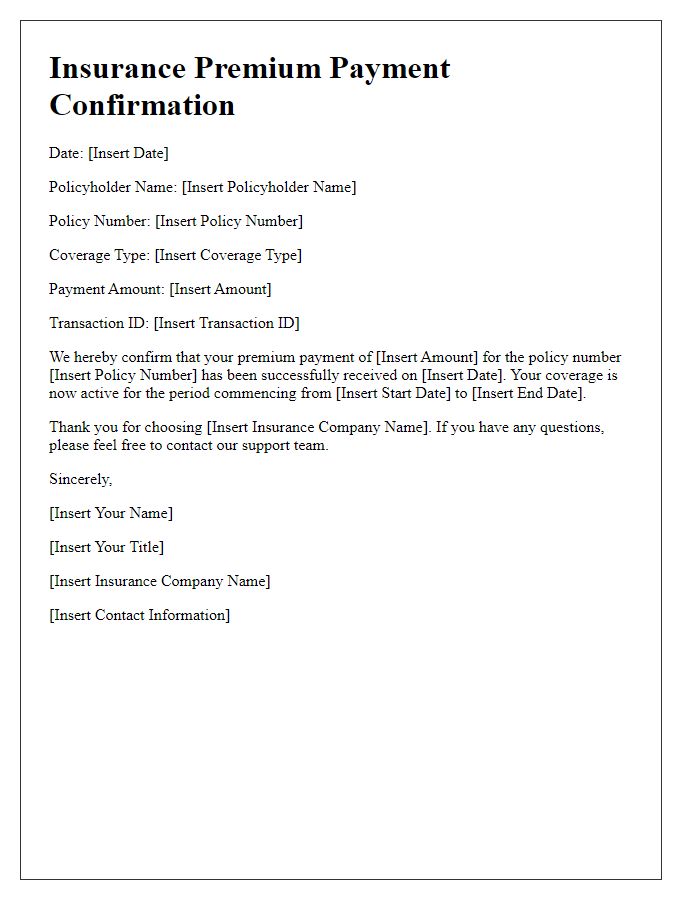 Letter template of insurance premium payment confirmation