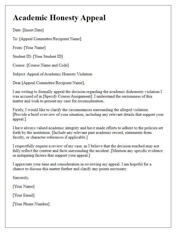 Letter template of academic honesty appeal process for students.