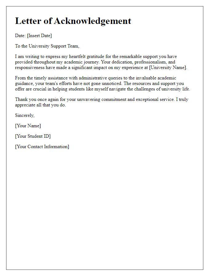 Letter template of acknowledgement for remarkable university support team