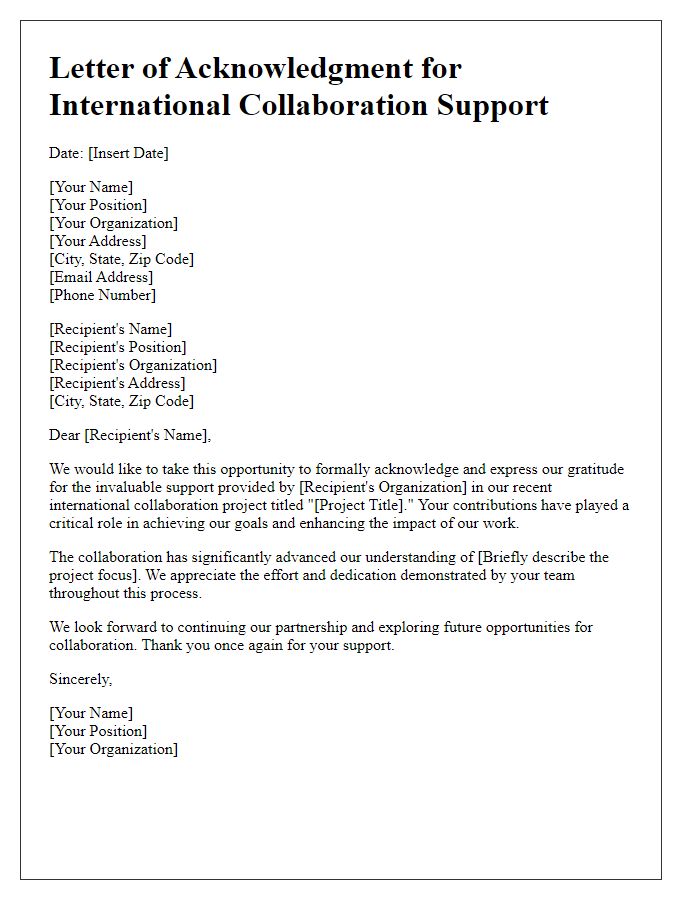 Letter template of acknowledgment for international collaboration support