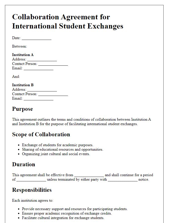 Letter template of collaboration agreement for international student exchanges