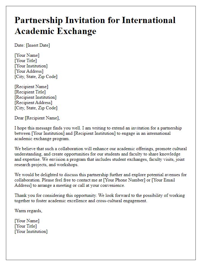 Letter template of partnership invitation for international academic exchange