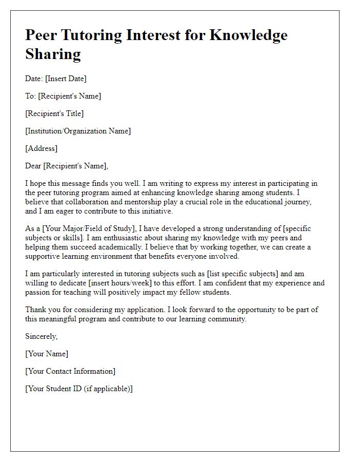 Letter template of Peer Tutoring Interest for Knowledge Sharing