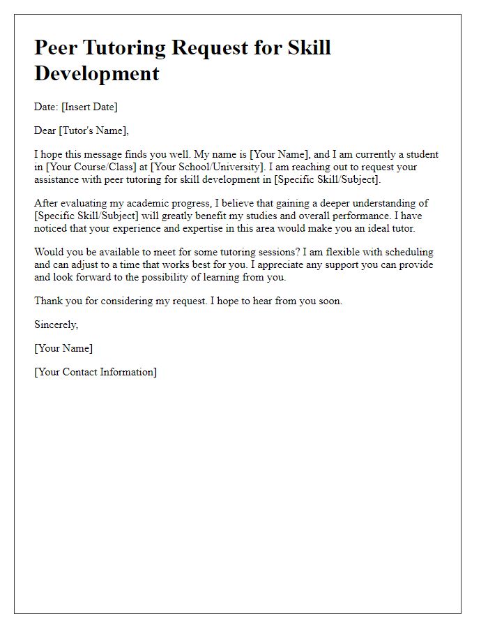 Letter template of Peer Tutoring Request for Skill Development