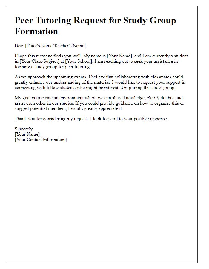 Letter template of Peer Tutoring Request for Study Group Formation