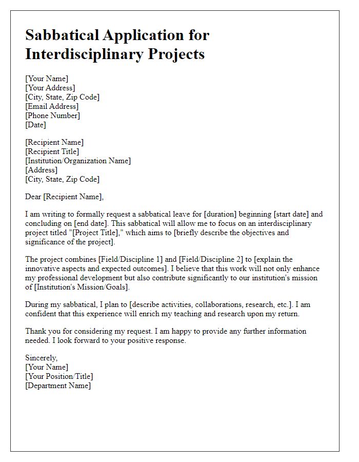 Letter template of sabbatical application for interdisciplinary projects.