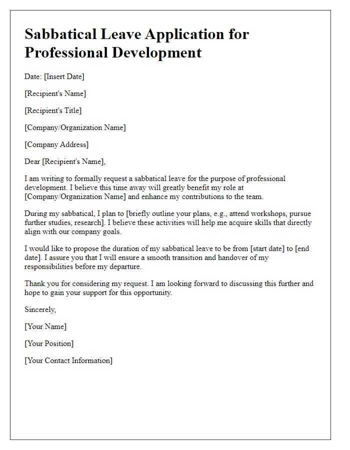 Letter template of sabbatical leave application for professional development.