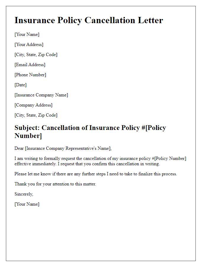 Letter template of insurance policy cancellation