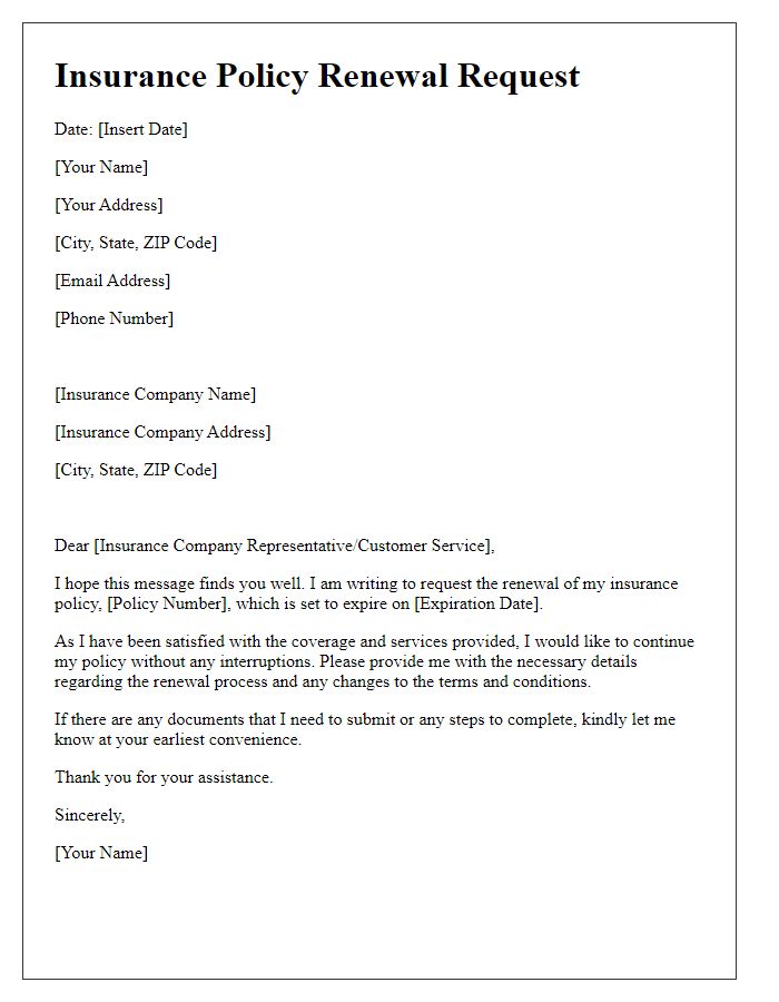 Letter template of insurance policy renewal request