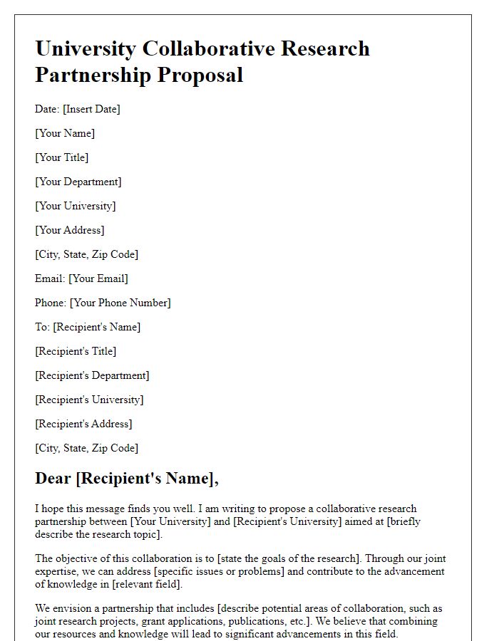 Letter template of university collaborative research partnership proposal