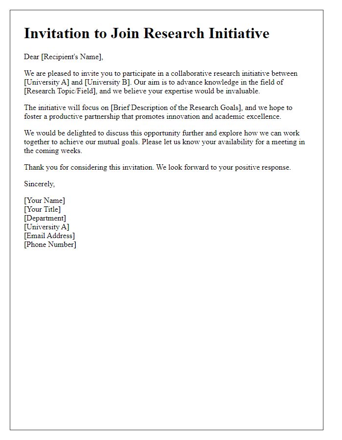 Letter template of university joint research initiative invitation