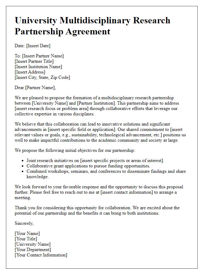 Letter template of university multidisciplinary research partnership