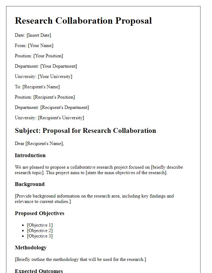 Letter template of university research collaboration proposal outline